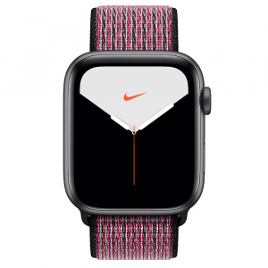 Купить Apple Watch Series 5 // 40мм GPS+ Cellular // Корпус из алюминия цвета «серый космос», спортивный браслет Nike цвета «розовый всплеск/пурпурная ягода»