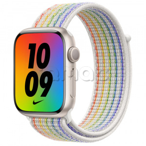 Купить Apple Watch Series 7 // 45мм GPS // Корпус из алюминия цвета «сияющая звезда», спортивный браслет Nike радужного цвета
