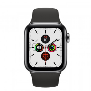 Купить Apple Watch Series 5 // 40мм GPS + Cellular // Корпус из нержавеющей стали цвета «серый космос», спортивный ремешок чёрного цвета