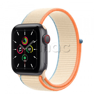 Купить Apple Watch SE // 40мм GPS + Cellular // Корпус из алюминия цвета «серый космос», cпортивный браслет кремового цвета (2020)