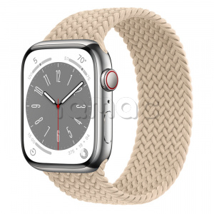 Купить Apple Watch Series 8 // 45мм GPS + Cellular // Корпус из нержавеющей стали серебристого цвета, плетёный монобраслет бежевого цвета