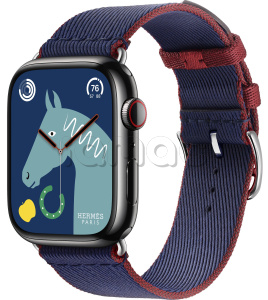 Купить Apple Watch Series 9 Hermès // 45мм GPS+Cellular // Корпус из нержавеющей стали цвета "черный космос", ремешок Twill Jump Single Tour цвета Navy/Rouge H
