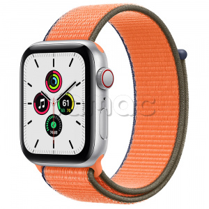 Купить Apple Watch SE // 44мм GPS + Cellular // Корпус из алюминия серебристого цвета, cпортивный браслет цвета «Кумкват» (2020)
