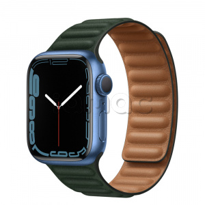 Купить Apple Watch Series 7 // 41мм GPS // Корпус из алюминия синего цвета, кожаный браслет цвета «зелёная секвойя», размер ремешка S/M
