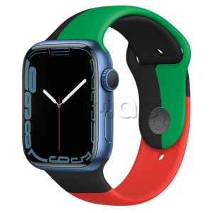 Купить Apple Watch Series 7 // 45мм GPS // Корпус из алюминия синего цвета, спортивный ремешок  цвета «Black Unity»