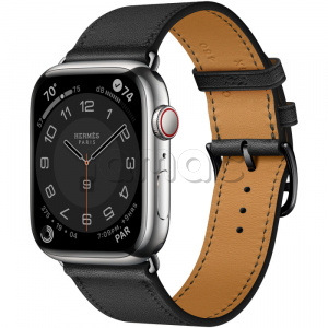 Купить Apple Watch Series 8 Hermès // 45мм GPS + Cellular // Корпус из нержавеющей стали серебристого цвета, ремешок Single Tour цвета Noir