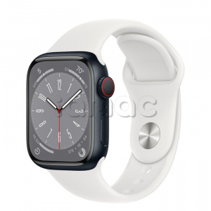 Купить Apple Watch Series 8 // 41мм GPS + Cellular // Корпус из алюминия цвета "темная ночь", спортивный ремешок белого цвета