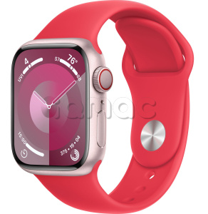 Купить Apple Watch Series 9 // 41мм GPS+Cellular // Корпус из алюминия розового цвета, спортивный ремешок цвета (PRODUCT)RED