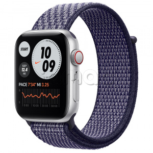 Купить Apple Watch SE // 44мм GPS + Cellular // Корпус из алюминия серебристого цвета, спортивный браслет Nike светло-лилового цвета (2020)