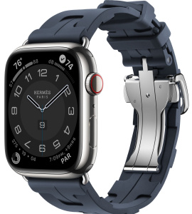 Apple Watch Series 9 Hermès // 45мм GPS+Cellular // Корпус из нержавеющей стали серебристого цвета, ремешок Kilim Single Tour цвета Navy с раскладывающейся застёжкой (Deployment Buckle)