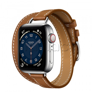 Купить Apple Watch Series 6 Hermès // 40мм GPS + Cellular // Корпус из нержавеющей стали серебристого цвета, ремешок Attelage Double Tour из кожи Barénia цвета Fauve