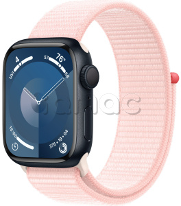 Купить Apple Watch Series 9 // 45мм GPS // Корпус из алюминия цвета "темная ночь", спортивный браслет светло-розового цвета
