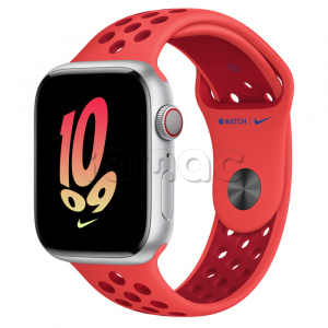 Купить Apple Watch Series 8 // 45мм GPS + Cellular // Корпус из алюминия серебристого цвета, спортивный ремешок Nike цвета "ярко-малиновый/спортивный красный"