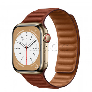 Купить Apple Watch Series 8 // 41мм GPS + Cellular // Корпус из нержавеющей стали золотого цвета, кожаный браслет темно-коричневого цвета, размер ремешка M/L