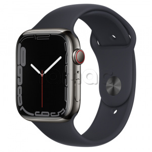 Купить Apple Watch Series 7 // 45мм GPS + Cellular // Корпус из нержавеющей стали графитового цвета, спортивный ремешок цвета «тёмная ночь»