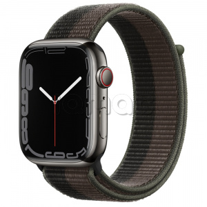 Купить Apple Watch Series 7 // 45мм GPS + Cellular // Корпус из нержавеющей стали графитового цвета, спортивный браслет цвета «сумрачный торнадо/серый»