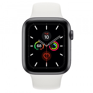 Купить Apple Watch Series 5 // 44мм GPS // Корпус из алюминия цвета «серый космос», спортивный ремешок белого цвета