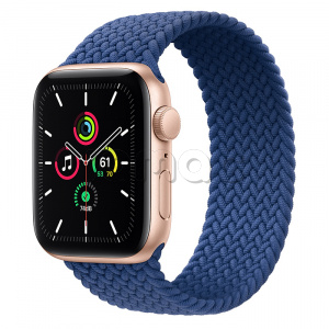 Купить Apple Watch SE // 44мм GPS // Корпус из алюминия золотого цвета, плетёный монобраслет цвета «Атлантический синий» (2020)