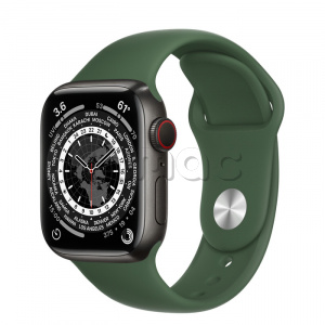 Купить Apple Watch Series 7 // 41мм GPS + Cellular // Корпус из титана цвета «черный космос», спортивный ремешок цвета «зелёный клевер»