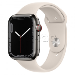 Купить Apple Watch Series 7 // 45мм GPS + Cellular // Корпус из нержавеющей стали графитового цвета, спортивный ремешок цвета «сияющая звезда»