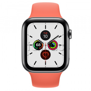 Купить Apple Watch Series 5 // 44мм GPS + Cellular // Корпус из нержавеющей стали цвета «серый космос», спортивный ремешок цвета «спелый клементин»