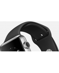 Apple Watch 42 мм, нержавеющая сталь, черный спортивный ремешок