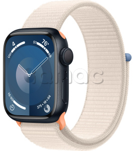 Купить Apple Watch Series 9 // 45мм GPS // Корпус из алюминия цвета "темная ночь", спортивный браслет цвета "сияющая звезда"