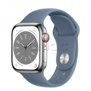 Купить Apple Watch Series 8 // 41мм GPS + Cellular // Корпус из нержавеющей стали серебристого цвета, спортивный ремешок сланцево-синего цвета