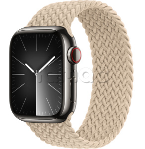 Купить Apple Watch Series 9 // 41мм GPS+Cellular // Корпус из нержавеющей стали графитового цвета, плетёный монобраслет бежевого цвета