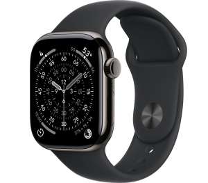 Apple Watch Series 11 // 42мм GPS+Cellular // Корпус из титана сланцевого цвета, спортивный ремешок черного цвета