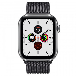 Apple Watch Series 5 // 44мм GPS + Cellular // Корпус из нержавеющей стали, миланский сетчатый браслет цвета «чёрный космос»