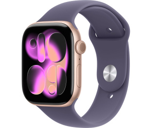 Apple Watch Series 11 // 42мм GPS // Корпус из алюминия цвета "розовое золото", спортивный ремешок цвета "фиолетовый туман"
