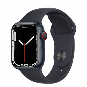 Apple Watch Series 7 // 41мм GPS + Cellular // Корпус из алюминия цвета «тёмная ночь», спортивный ремешок цвета «тёмная ночь»
