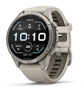 Купить Мультиспортивные часы Garmin Fenix 9 Pro (43mm), титановый корпус, светло-серый силиконовый ремешок (Fog Gray/Dark Sandstone)