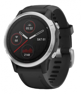 Купить Мультиспортивные часы Garmin Fenix 6S (42mm), стальной серебристый корпус, черный силиконовый ремешок