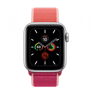 Купить Apple Watch Series 5 // 40мм GPS + Cellular // Корпус из алюминия серебристого цвета, спортивный браслет цвета «сочный гранат»