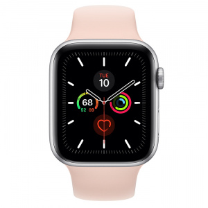 Купить Apple Watch Series 5 // 44мм GPS + Cellular // Корпус из алюминия серебристого цвета, спортивный ремешок цвета «розовый песок»