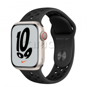Купить Apple Watch Series 7 // 41мм GPS + Cellular // Корпус из алюминия цвета «сияющая звезда», спортивный ремешок Nike цвета «антрацитовый/чёрный»
