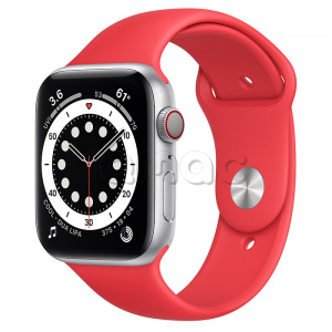 Купить Apple Watch Series 6 // 44мм GPS + Cellular // Корпус из алюминия серебристого цвета, спортивный ремешок цвета (PRODUCT)RED