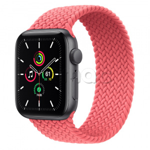 Купить Apple Watch SE // 44мм GPS // Корпус из алюминия цвета «серый космос», плетёный монобраслет цвета «Розовый пунш» (2020)