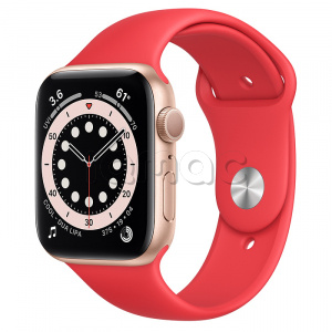 Купить Apple Watch Series 6 // 44мм GPS // Корпус из алюминия золотого цвета, спортивный ремешок цвета (PRODUCT)RED