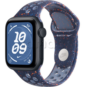 Купить Apple Watch SE 3 // 44мм GPS // Корпус из алюминия цвета "полуночный", спортивный ремешок Nike цвета "синяя лента" (2025)