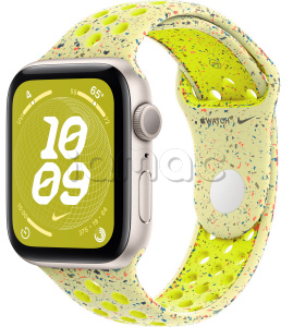 Купить Apple Watch SE // 44мм GPS // Корпус из алюминия цвета «сияющая звезда», спортивный ремешок Nike цвета «Электрическая вспышка» (2024)