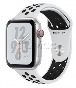 Купить Apple Watch Series 4 Nike+ // 40мм GPS + Cellular // Корпус из алюминия серебристого цвета, спортивный ремешок Nike цвета «чистая платина/чёрный» (MTV92)