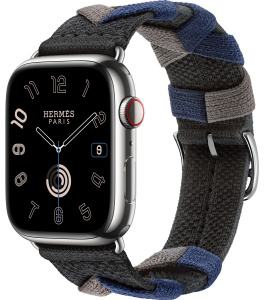 Apple Watch Series 9 Hermès // 45мм GPS+Cellular // Корпус из нержавеющей стали серебристого цвета, ремешок Bridon Single Tour цвета Noir