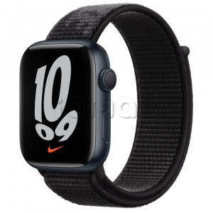 Купить Apple Watch Series 7 // 45мм GPS // Корпус из алюминия цвета «тёмная ночь», спортивный браслет Nike чёрного цвета