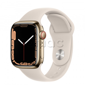 Купить Apple Watch Series 7 // 41мм GPS + Cellular // Корпус из нержавеющей стали золотого цвета, спортивный ремешок цвета «сияющая звезда»