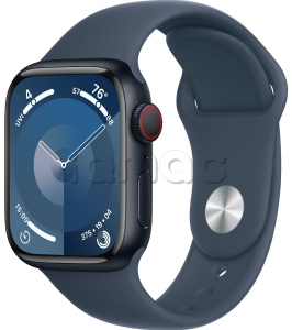 Купить Apple Watch Series 9 // 45мм GPS+Cellular // Корпус из алюминия цвета "темная ночь", спортивный ремешок цвета "штормовой синий"
