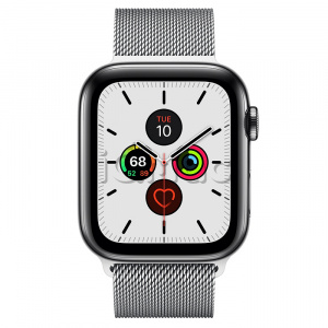Купить Apple Watch Series 5 // 44мм GPS + Cellular // Корпус из нержавеющей стали цвета «серый космос», миланский сетчатый браслет серебристого цвета