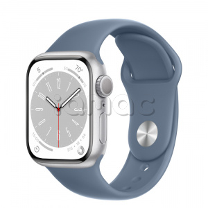 Купить Apple Watch Series 8 // 41мм GPS // Корпус из алюминия серебристого цвета, спортивный ремешок сланцево-синего цвета